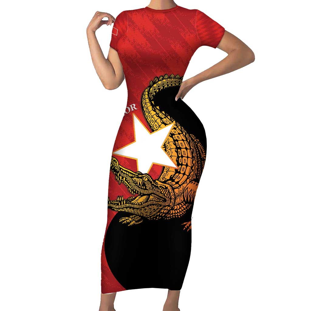 East Timor Independence Day Short Sleeve Bodycon Dress 49th Anniversary - Crocodile Curve Style - Wonder Print Shop