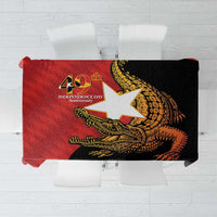 Rectangular tablecloth in black and red with gold crocodile 40th Independence Day graphic