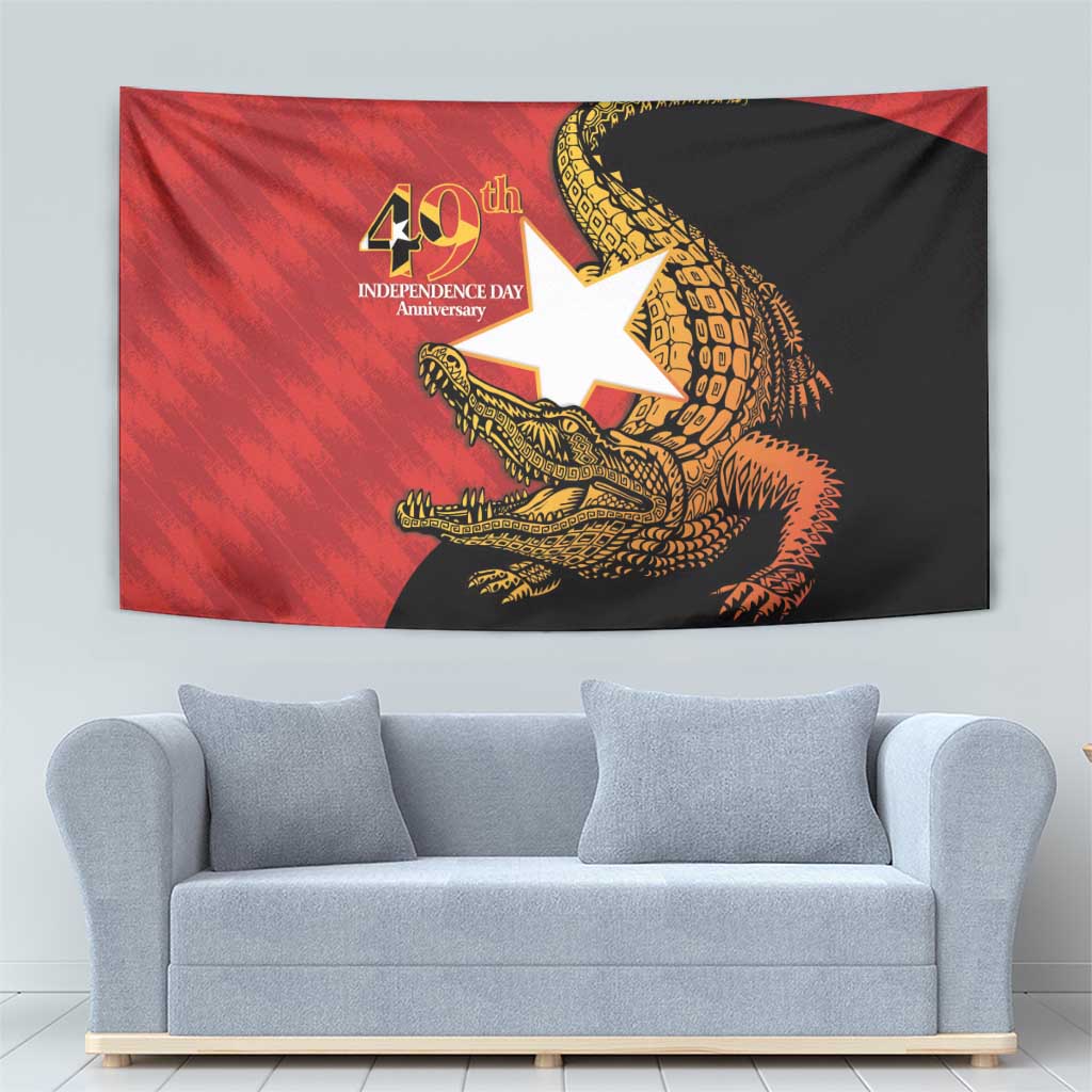 East Timor Independence Day tapestry showing golden crocodile art with 40th anniversary star