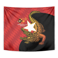 East Timor Independence Day tapestry with golden crocodile design over red and black with 40th star