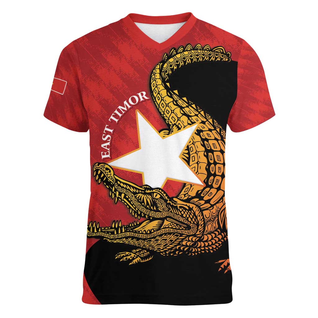 East Timor Independence Day Women V-Neck T-Shirt 49th Anniversary - Crocodile Curve Style - Wonder Print Shop