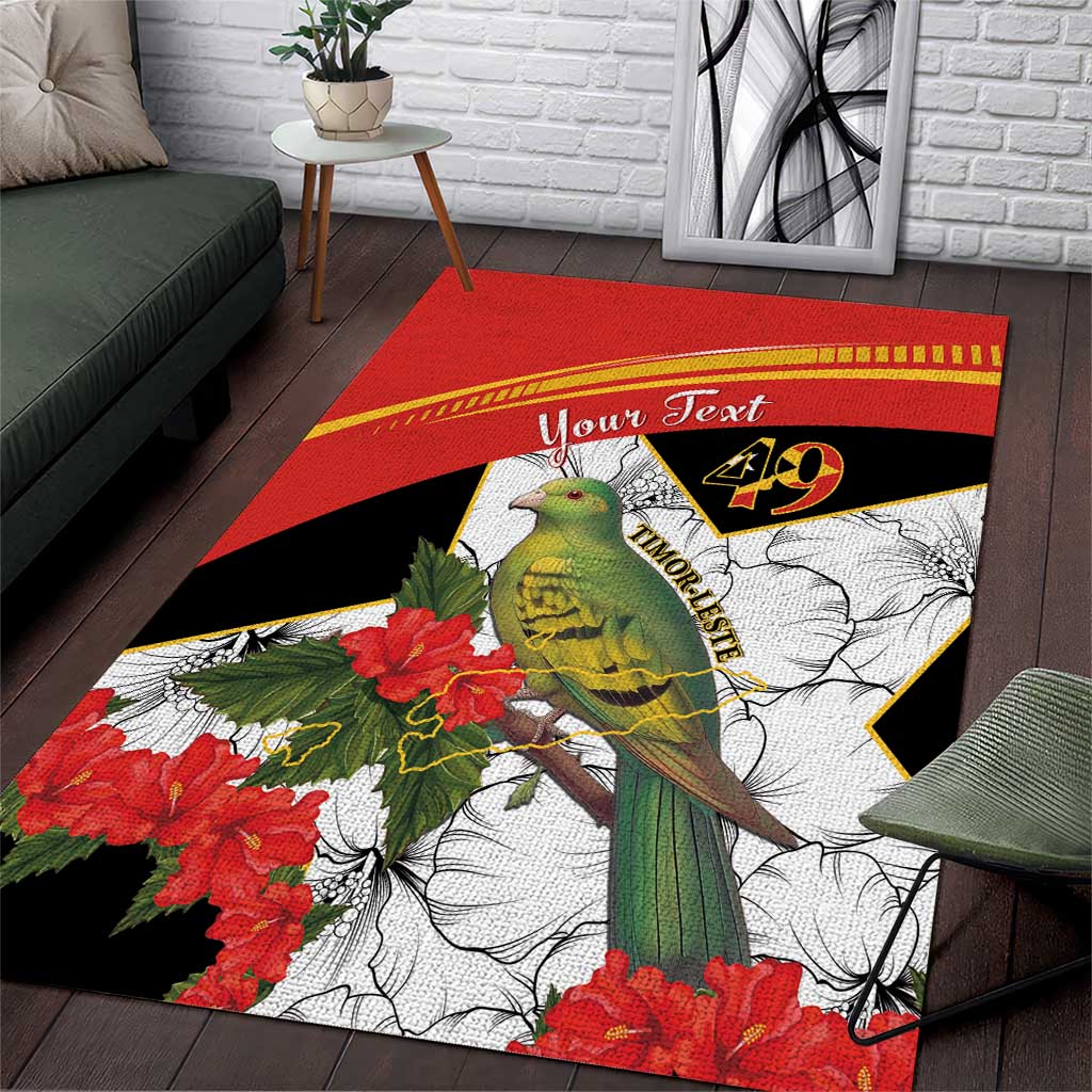 Personalised East Timor Independence Day Area Rug Timor Pigeon Mix Hibiscus Pattern - Wonder Print Shop