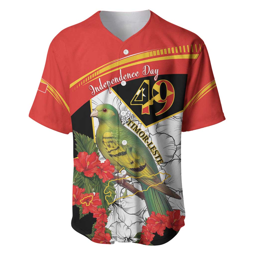 Personalised East Timor Independence Day Baseball Jersey Timor Pigeon Mix Hibiscus Pattern - Wonder Print Shop