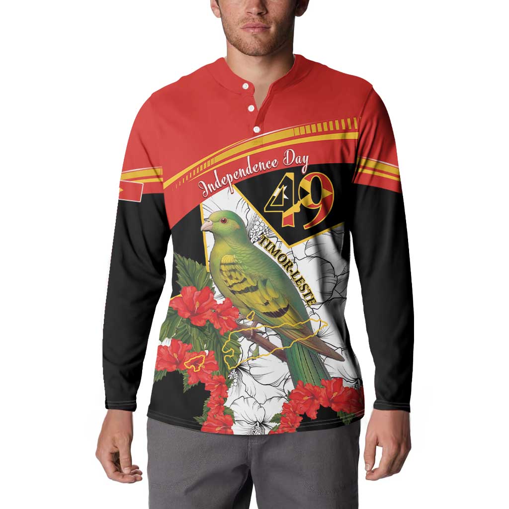 Red and black button-front sweatshirt with bird and floral Independence Day 49 front print
