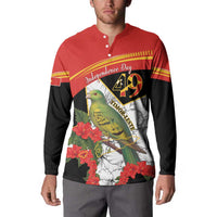 Red and black button-front sweatshirt with bird and floral Independence Day 49 front print