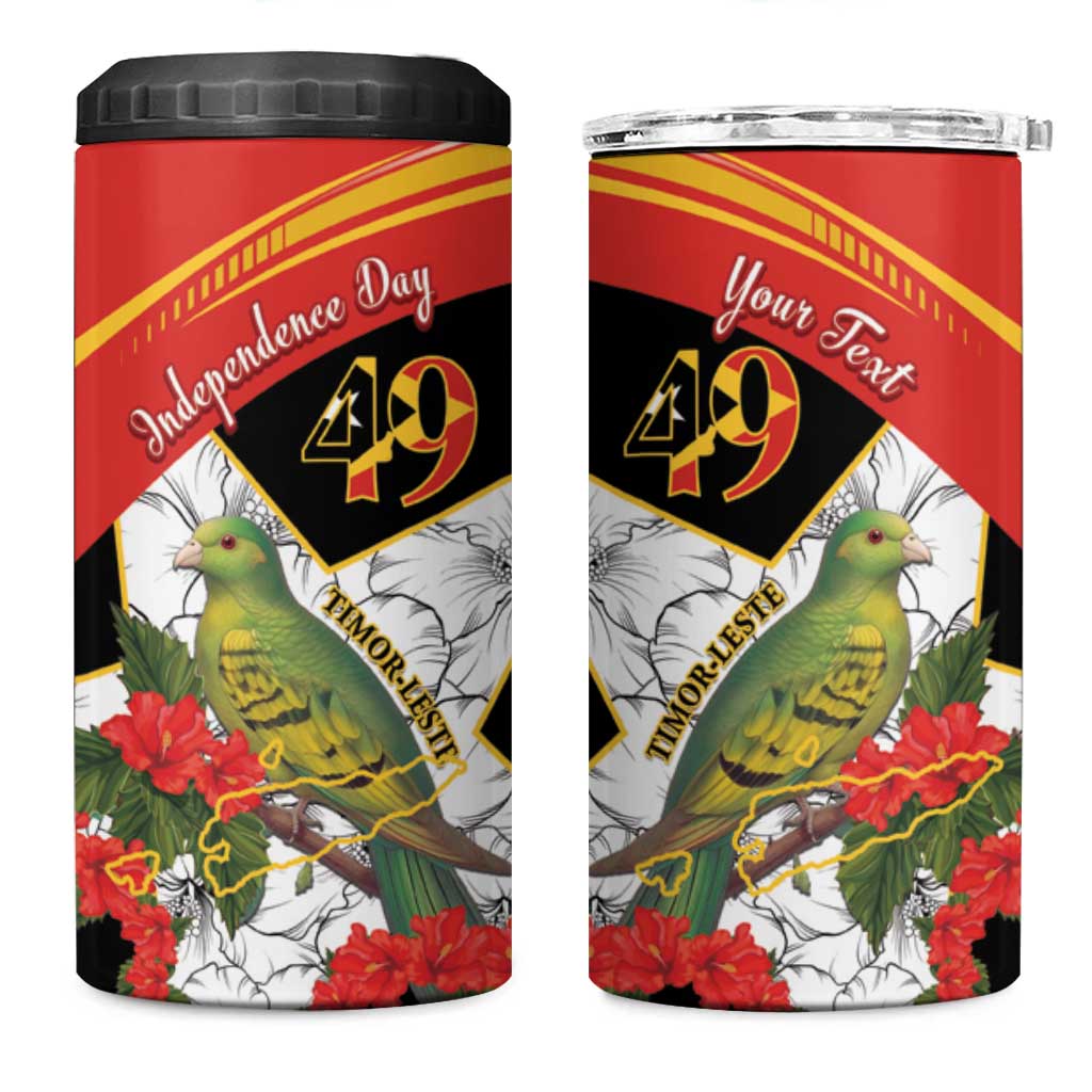 Personalised East Timor Independence Day 4 in 1 Can Cooler Tumbler Timor Pigeon Mix Hibiscus Pattern - Wonder Print Shop