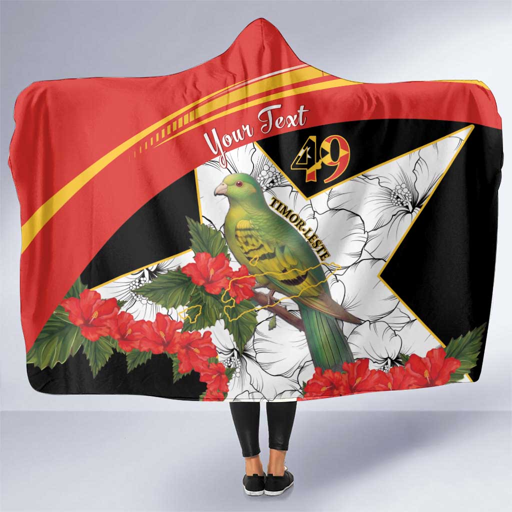 Personalised East Timor Independence Day Hooded Blanket Timor Pigeon Mix Hibiscus Pattern