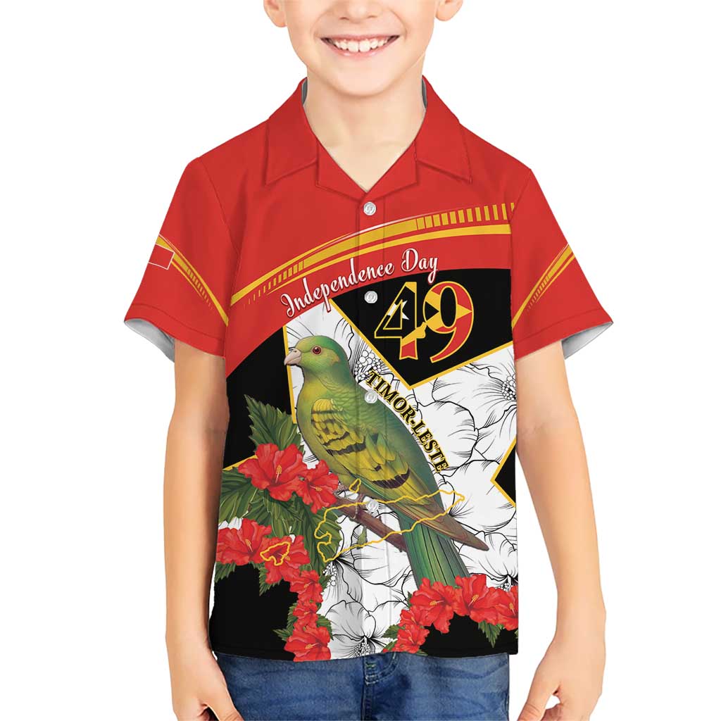 Personalised East Timor Independence Day Kid Hawaiian Shirt Timor Pigeon Mix Hibiscus Pattern - Wonder Print Shop