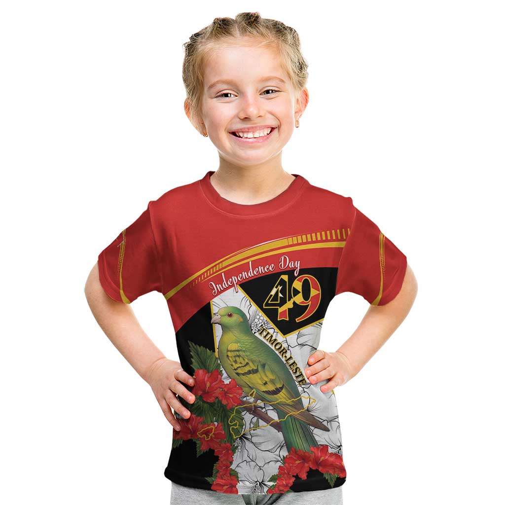 Personalised East Timor Independence Day Kid T Shirt Timor Pigeon Mix Hibiscus Pattern - Wonder Print Shop