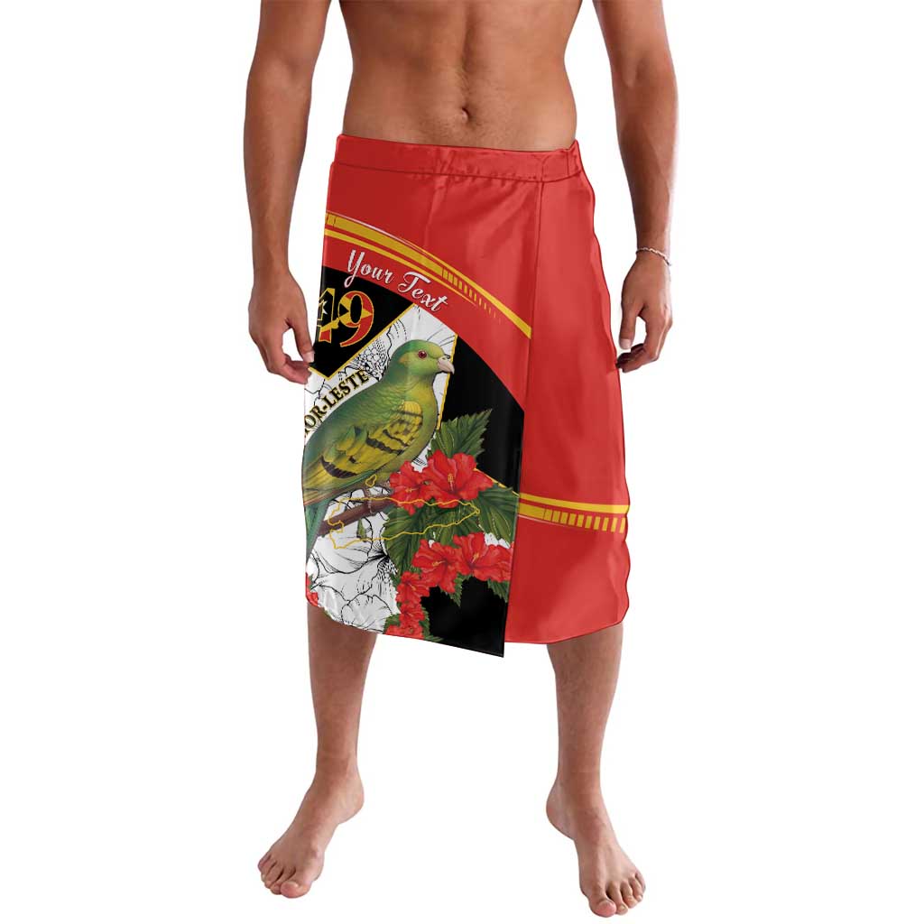 Red lavalava shorts with pigeon and hibiscus graphic, elastic waistband