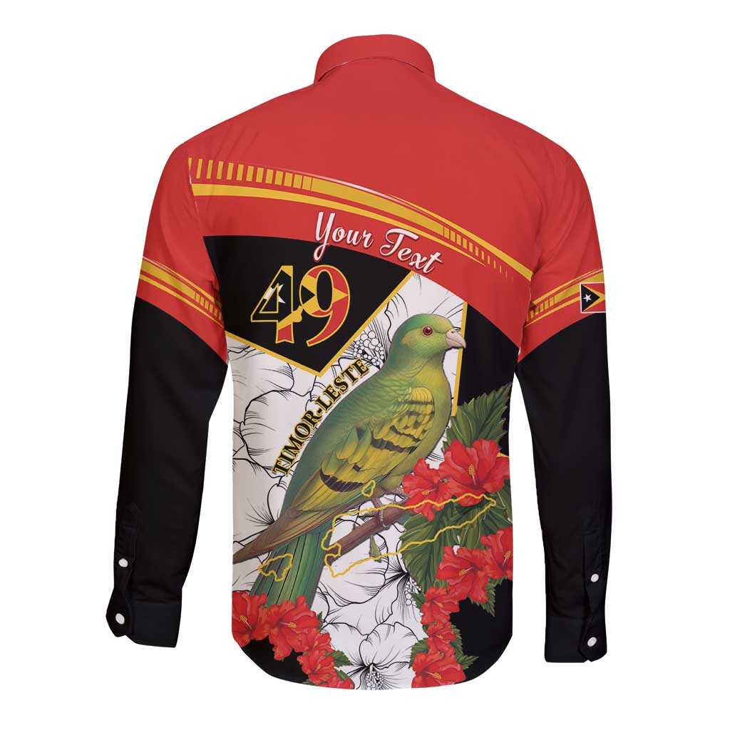 Red and black long-sleeve button shirt, back print with 49 pigeon and floral Independence Day