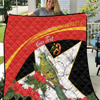 Personalized red and black quilt with bird, hibiscus flowers, and 'Your Text' 49