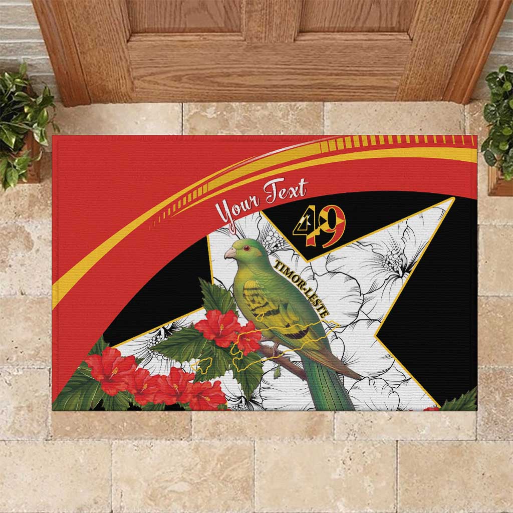 Personalised East Timor Independence Day Rubber Doormat Timor Pigeon Mix Hibiscus Pattern - Wonder Print Shop