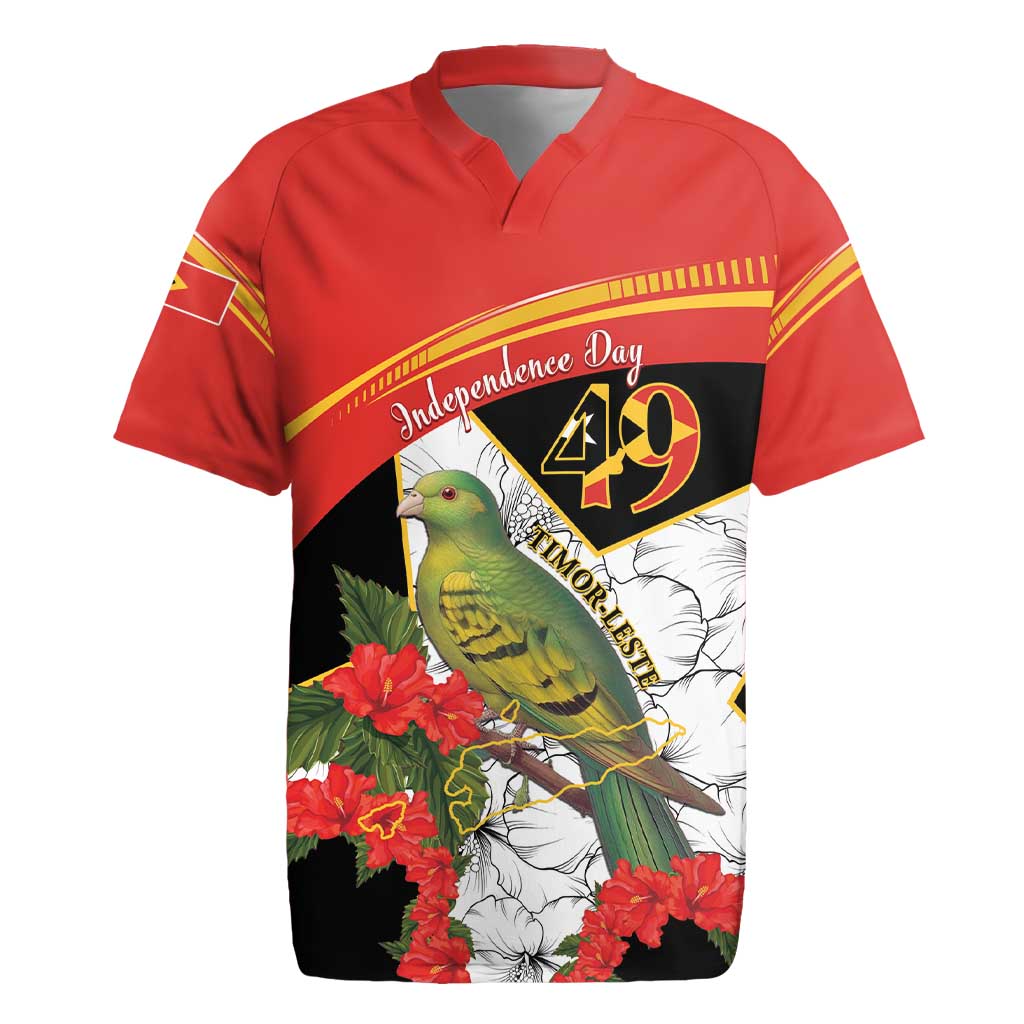 Personalised East Timor Independence Day Rugby Jersey Timor Pigeon Mix Hibiscus Pattern - Wonder Print Shop