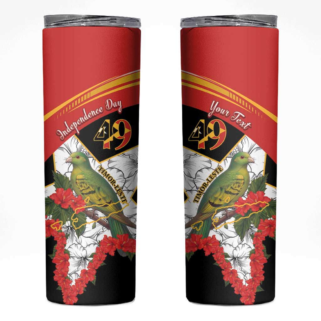 Personalised East Timor Independence Day Skinny Tumbler Timor Pigeon Mix Hibiscus Pattern - Wonder Print Shop