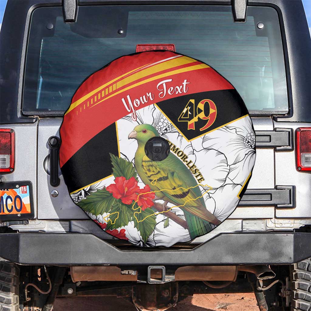 Personalised East Timor Independence Day Spare Tire Cover Timor Pigeon Mix Hibiscus Pattern - Wonder Print Shop