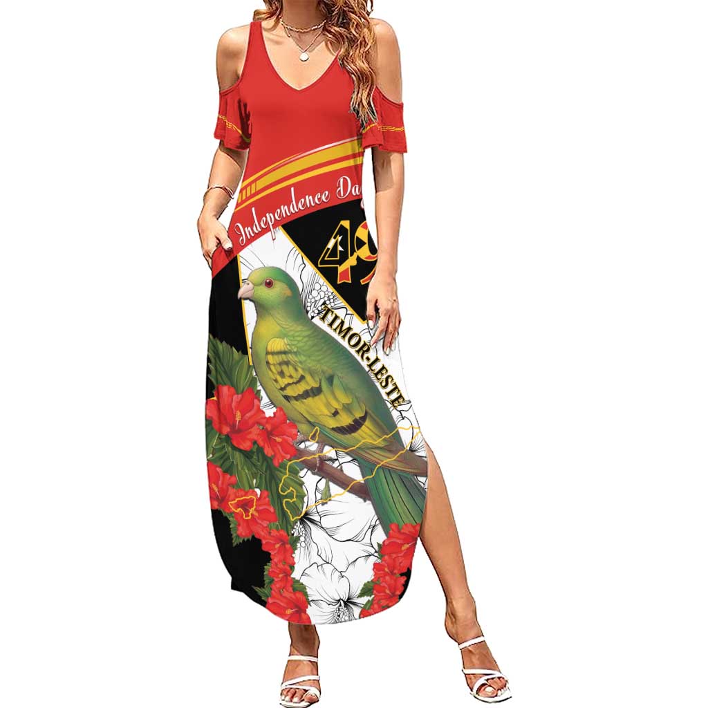 Personalised East Timor Independence Day Summer Maxi Dress Timor Pigeon Mix Hibiscus Pattern - Wonder Print Shop