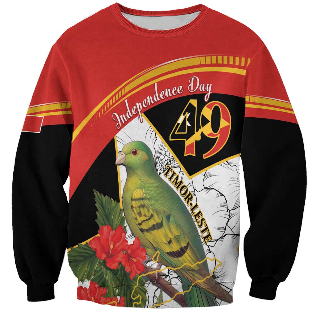 Red and black unisex sweatshirt with Independence Day 49 graphic and parrot illustration