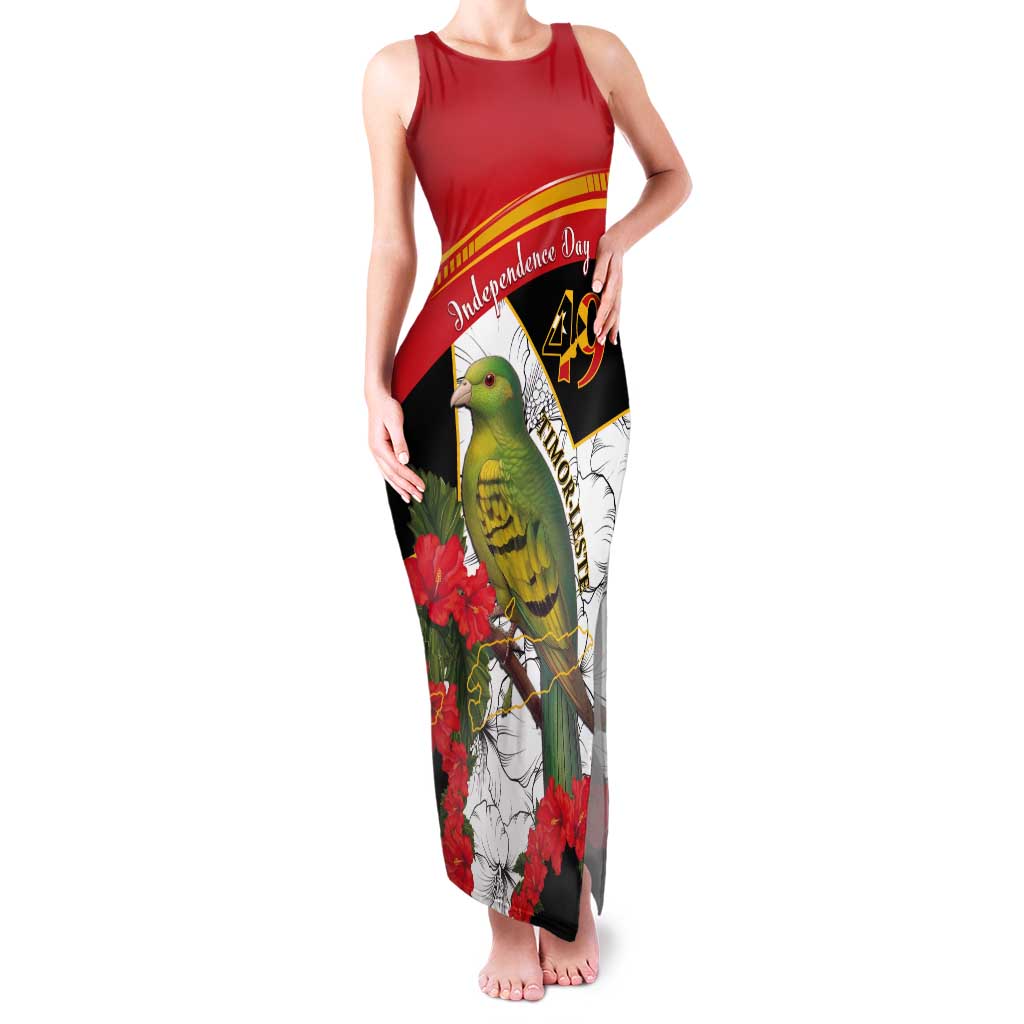 Personalised East Timor Independence Day Tank Maxi Dress Timor Pigeon Mix Hibiscus Pattern - Wonder Print Shop