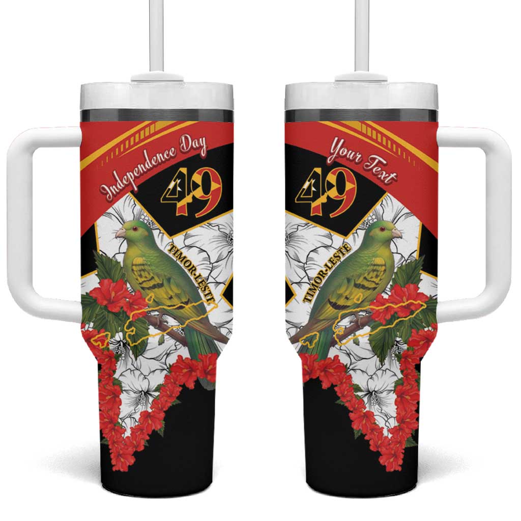 Personalised East Timor Independence Day Tumbler With Handle Timor Pigeon Mix Hibiscus Pattern - Wonder Print Shop