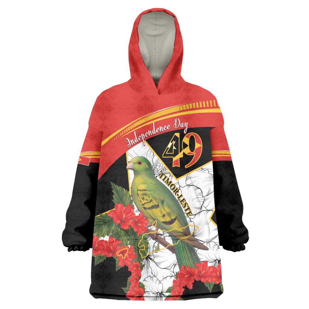 Personalised East Timor Independence Day Wearable Blanket Hoodie Timor Pigeon Mix Hibiscus Pattern - Wonder Print Shop