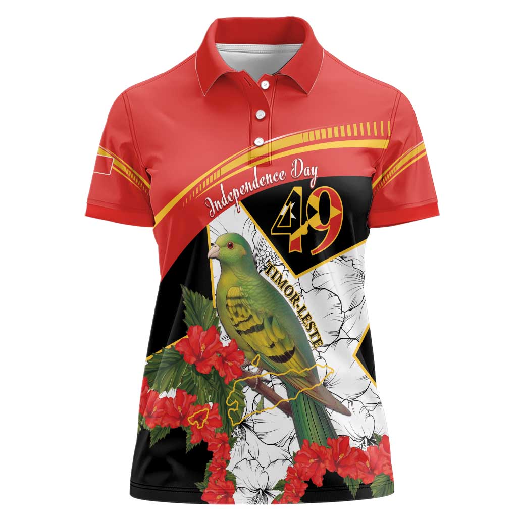 Personalised East Timor Independence Day Women Polo Shirt Timor Pigeon Mix Hibiscus Pattern - Wonder Print Shop