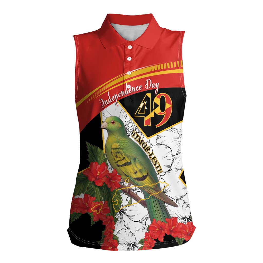 Personalised East Timor Independence Day Women Sleeveless Polo Shirt Timor Pigeon Mix Hibiscus Pattern - Wonder Print Shop