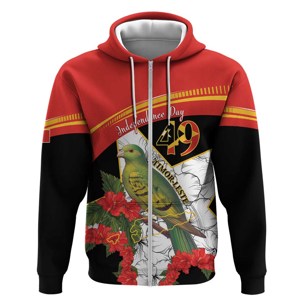 Personalised East Timor Independence Day Zip Hoodie Timor Pigeon Mix Hibiscus Pattern - Wonder Print Shop