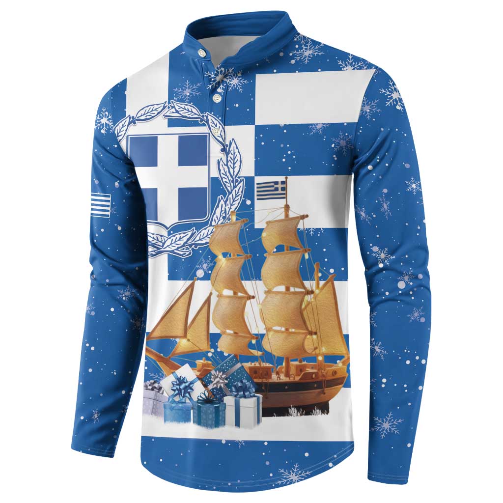Greece Karavaki Christmas Button Sweatshirt Merry Chirstmas 2025 - Wonder Print Shop