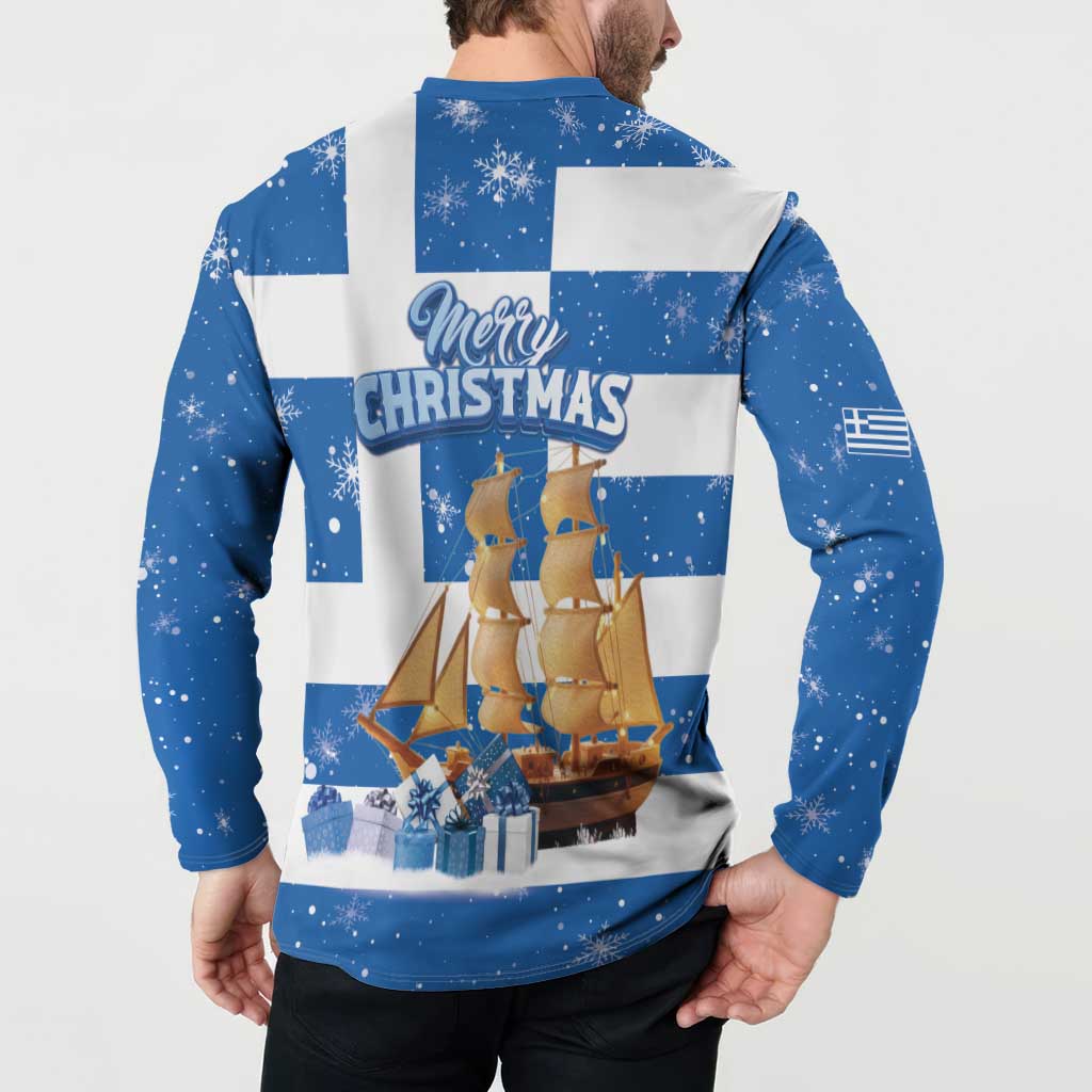 Greece Karavaki Christmas Button Sweatshirt Merry Chirstmas 2025 - Wonder Print Shop