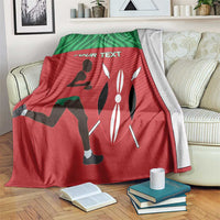 Red and green athletics theme blanket with runner silhouettes and 'YOUR TEXT' banner