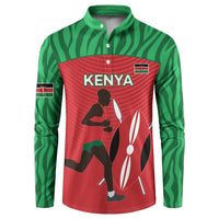 Red and green button-up sweatshirt with Kenya runner graphic on front