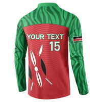 Back view red and green button sweatshirt with YOUR TEXT and 15