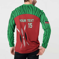 Back view red and green sweatshirt with YOUR TEXT 15 and runner icons