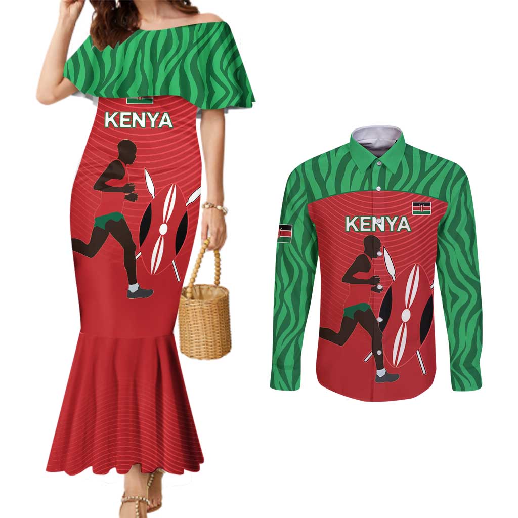 Custom Athletics Kenya Couples Matching Mermaid Dress and Long Sleeve Button Shirt Kenyan Runner