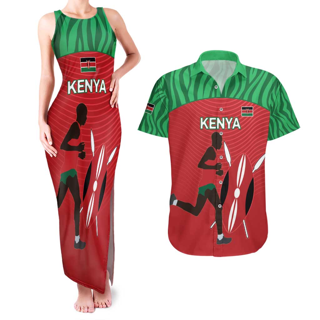 Custom Athletics Kenya Couples Matching Tank Maxi Dress and Hawaiian Shirt Kenyan Runner - Wonder Print Shop