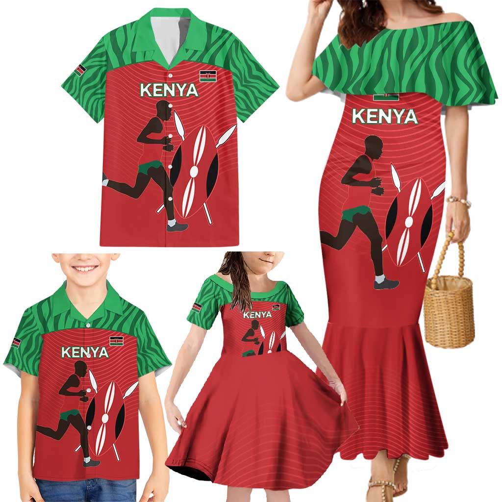 Custom Athletics Kenya Family Matching Mermaid Dress and Hawaiian Shirt Kenyan Runner - Wonder Print Shop