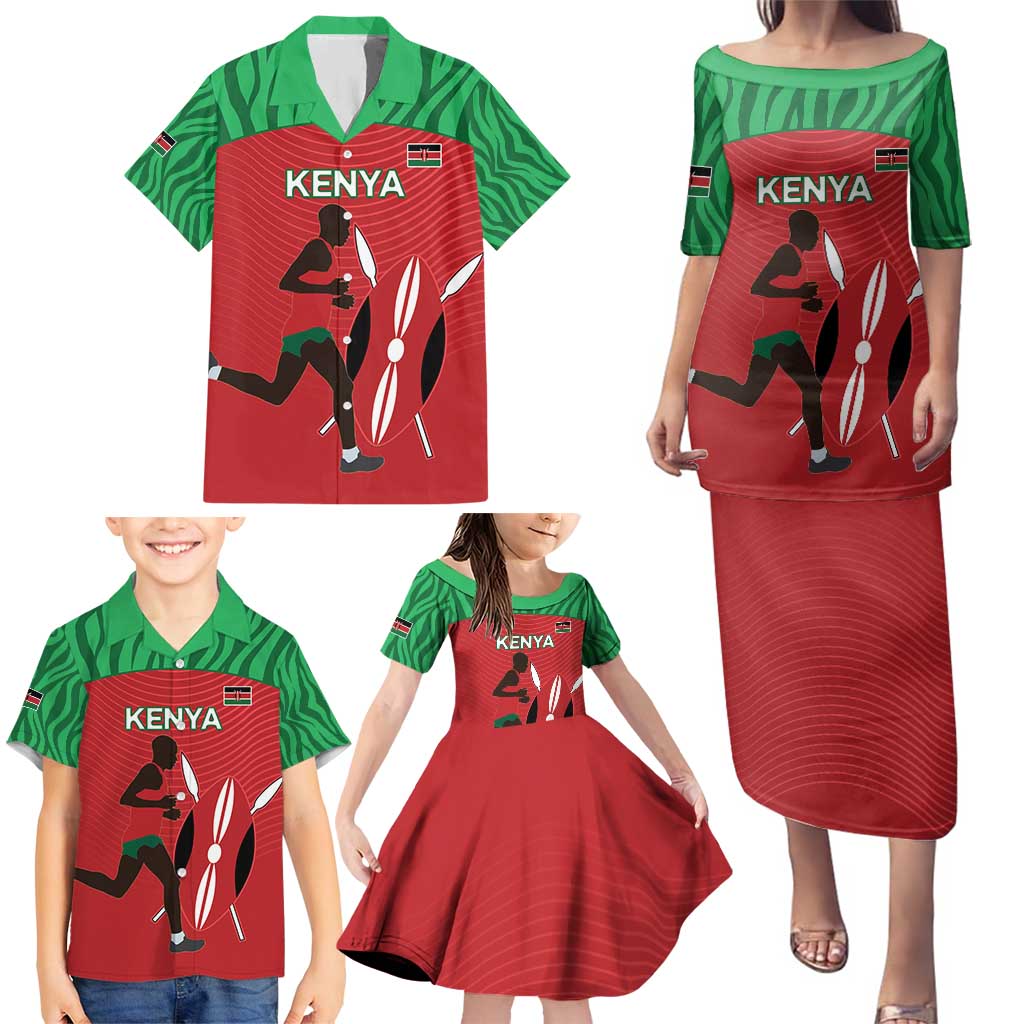 Custom Athletics Kenya Family Matching Puletasi and Hawaiian Shirt Kenyan Runner - Wonder Print Shop