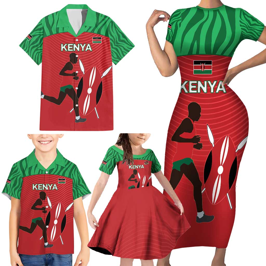 Custom Athletics Kenya Family Matching Short Sleeve Bodycon Dress and Hawaiian Shirt Kenyan Runner - Wonder Print Shop