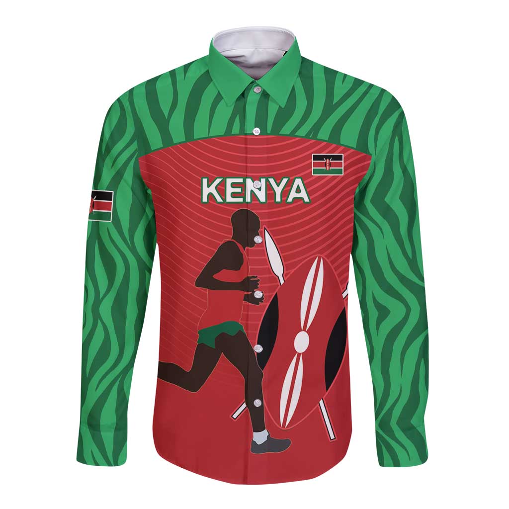 Custom Athletics Kenya Long Sleeve Button Shirt Kenyan Runner - Wonder Print Shop