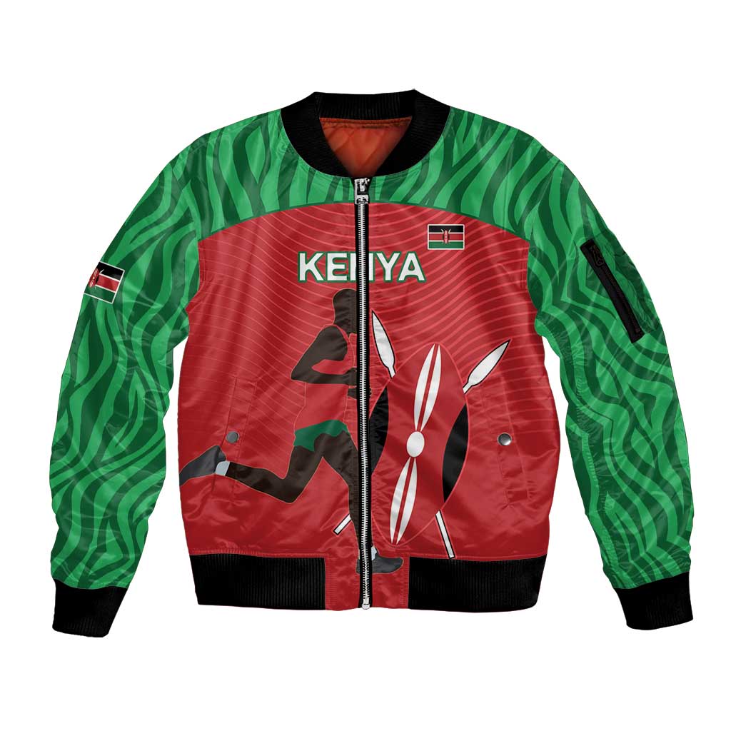 Custom Athletics Kenya Sleeve Zip Bomber Jacket Kenyan Runner - Wonder Print Shop