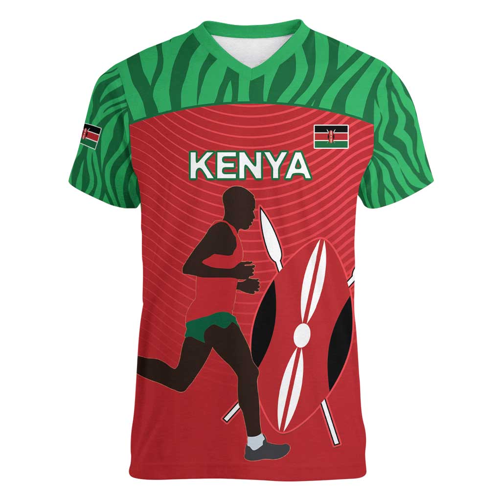 Custom Athletics Kenya Women V-Neck T-Shirt Kenyan Runner - Wonder Print Shop