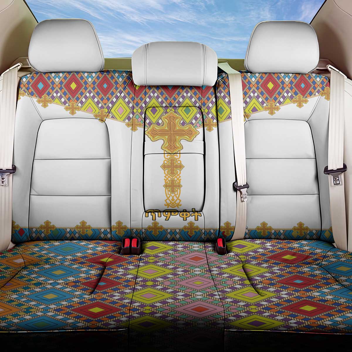 Ethiopian Epiphany Back Car Seat Cover Cross Mix Tilet Pattern