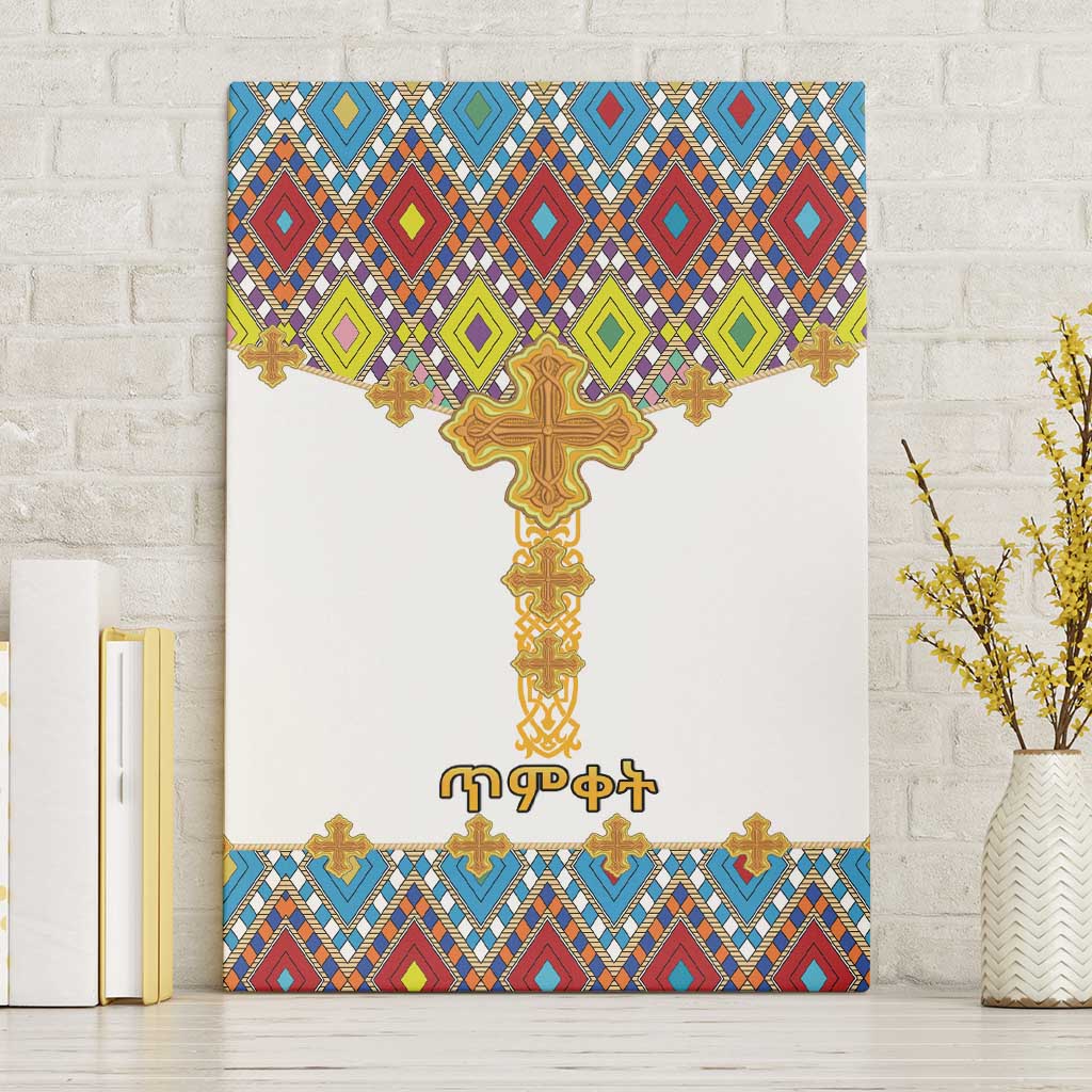 Ethiopian Epiphany Canvas Wall Art Cross Mix Tilet Pattern