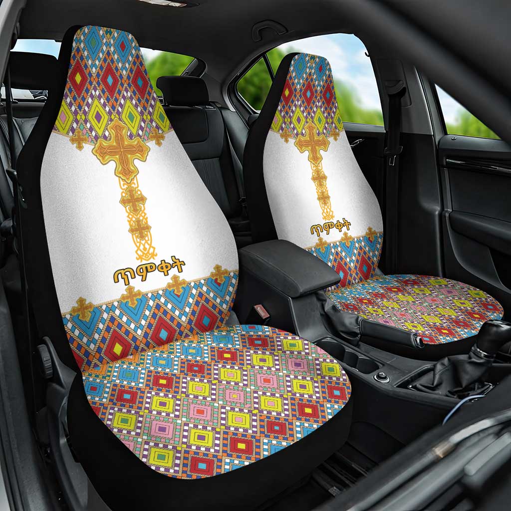 Ethiopian Epiphany Car Seat Cover Cross Mix Tilet Pattern