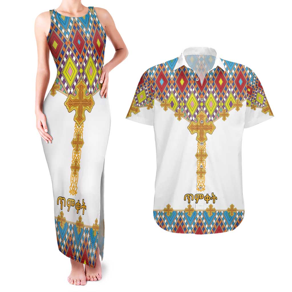 Ethiopian Epiphany Couples Matching Tank Maxi Dress and Hawaiian Shirt Cross Mix Tilet Pattern