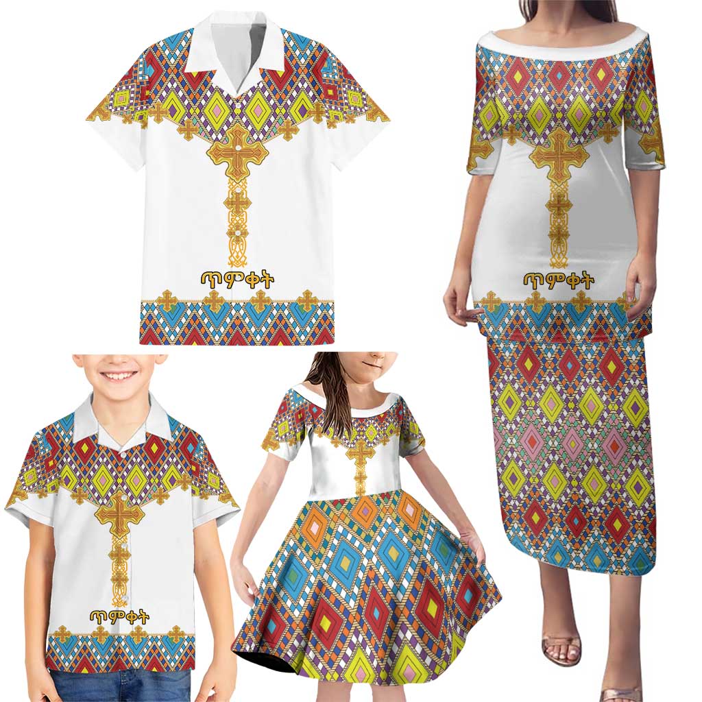 Ethiopian Epiphany Family Matching Puletasi and Hawaiian Shirt Cross Mix Tilet Pattern