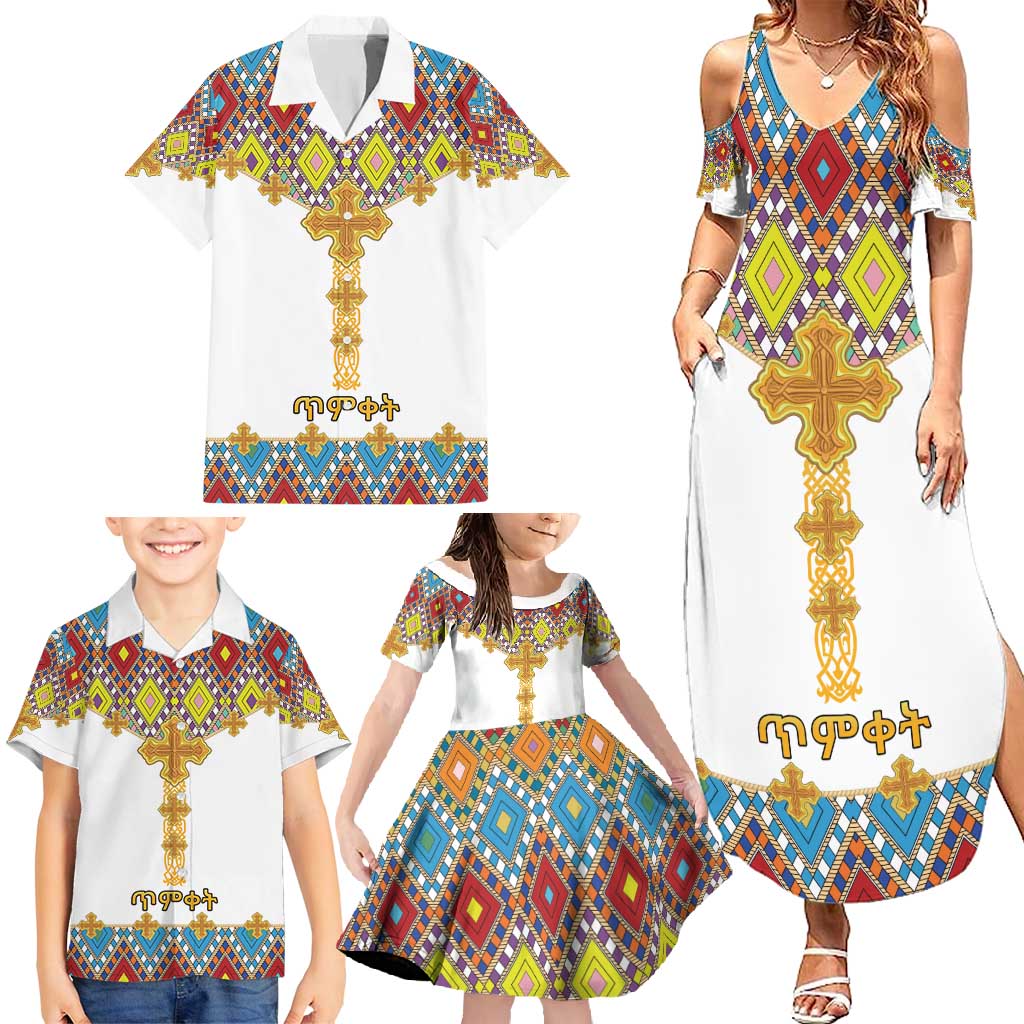 Ethiopian Epiphany Family Matching Summer Maxi Dress and Hawaiian Shirt Cross Mix Tilet Pattern