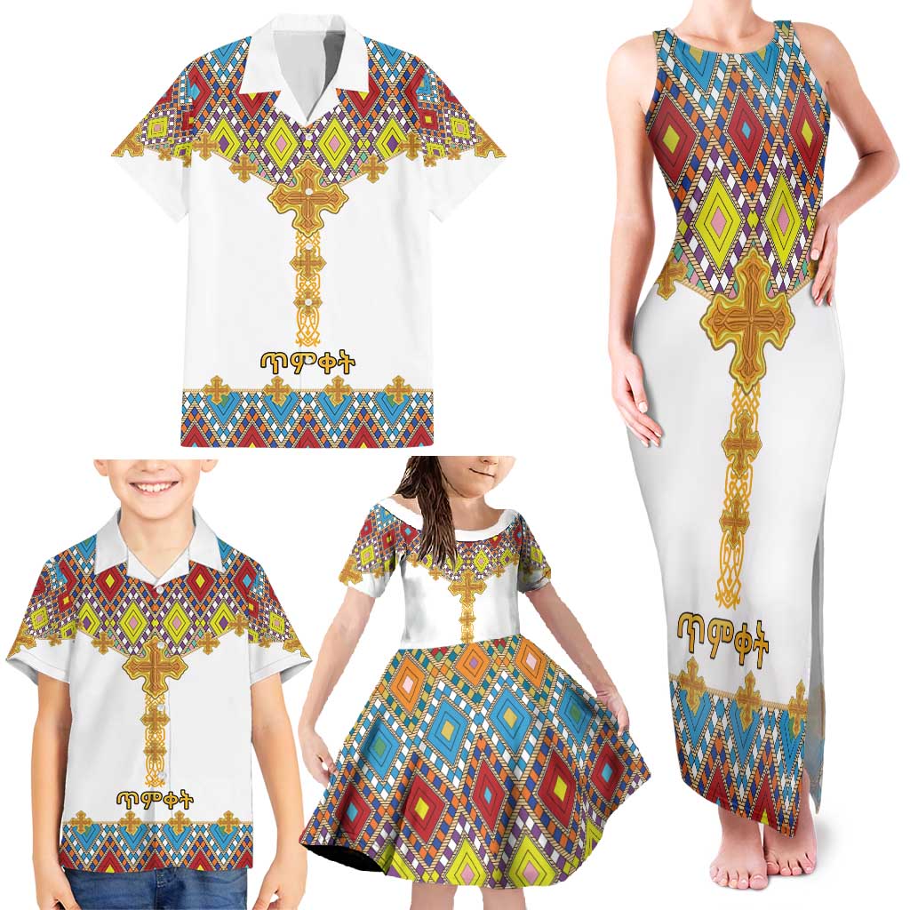 Ethiopian Epiphany Family Matching Tank Maxi Dress and Hawaiian Shirt Cross Mix Tilet Pattern