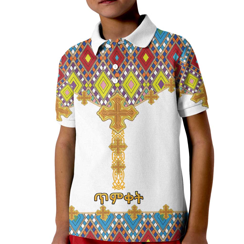 Ethiopian Epiphany Kid Polo Shirt Cross Mix Tilet Pattern